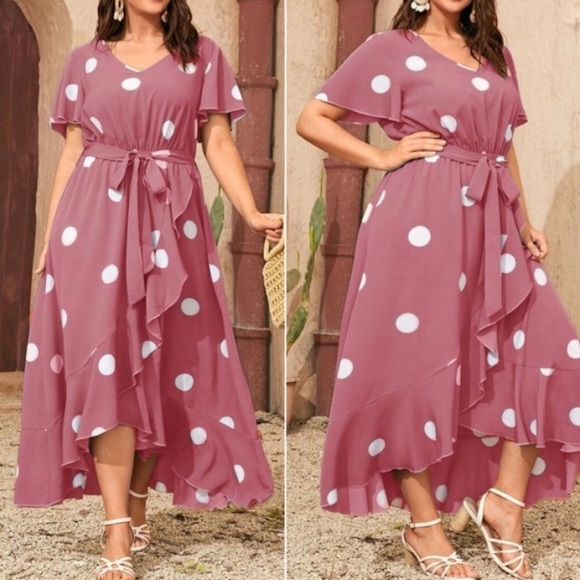 Plus Boho Blue  Polka Dot Ruffle Maxi Dress - Picture 8 of 11